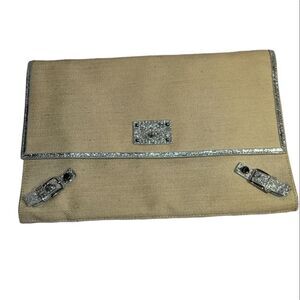 Lodis Bora Bora Large 13 x 9 Clutch Linen Metallic Silver Bag